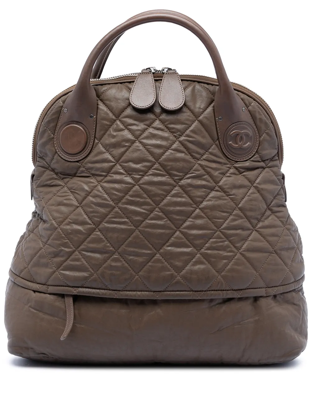 CHANEL Pre-Owned 2011 Quilted Coated Canvas Expandable Zip travel bag - Marrone