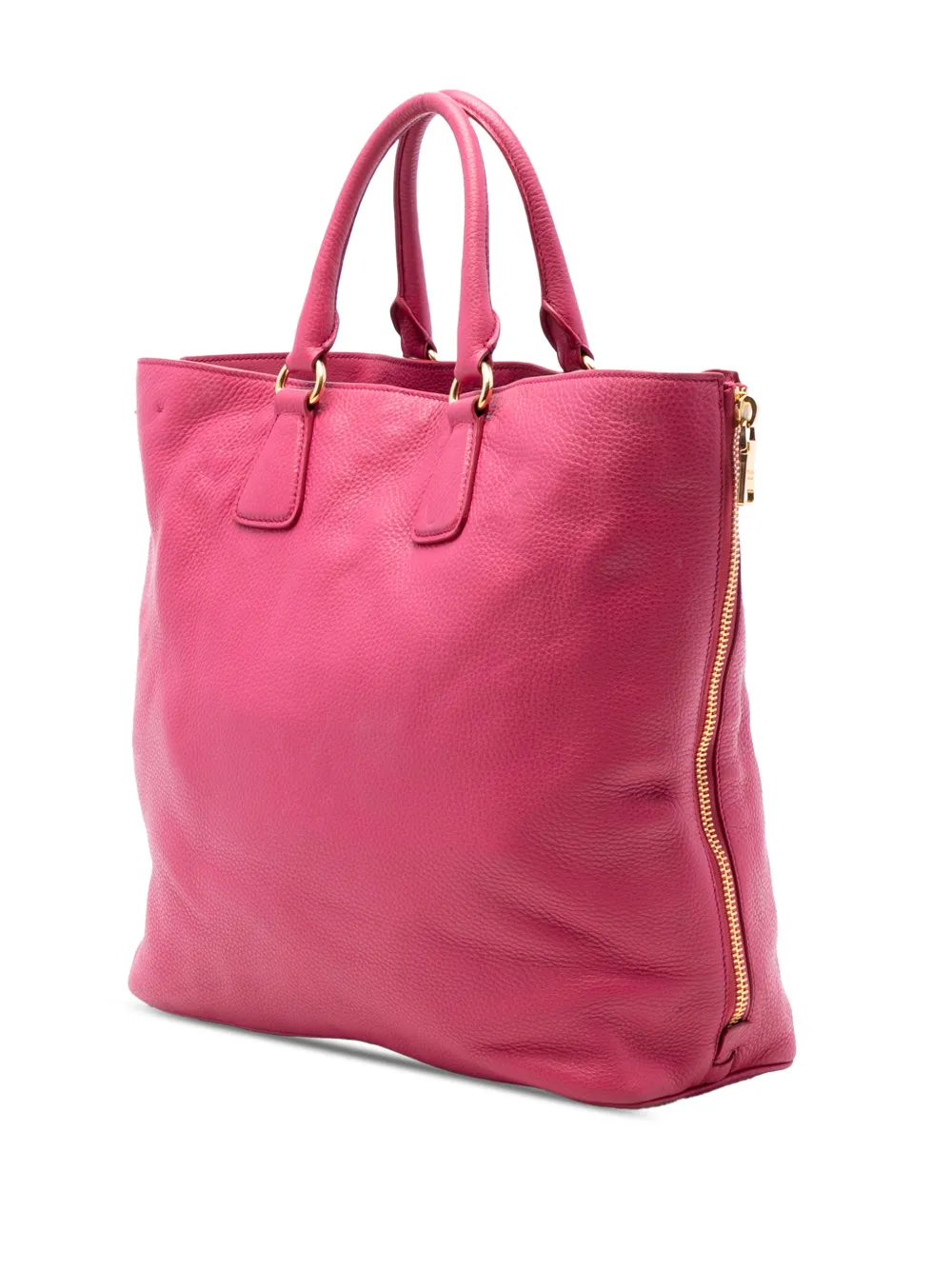 Prada Pre-owned 2000-2020 Vitello Daino Side Zip Open Convertible Tote Satchel in Pink, view 3