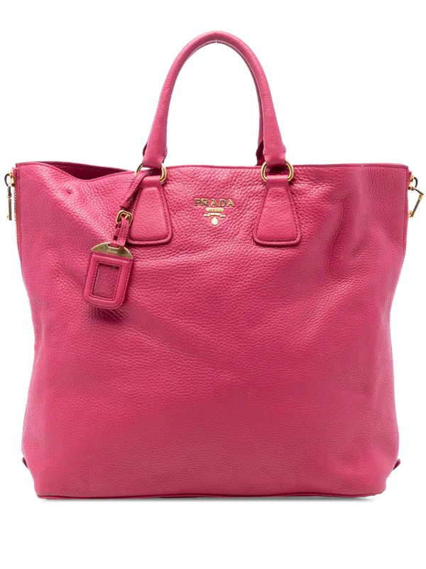 Prada Pre-owned 2000-2020 Vitello Daino Side Zip Open Convertible Tote Satchel in Pink