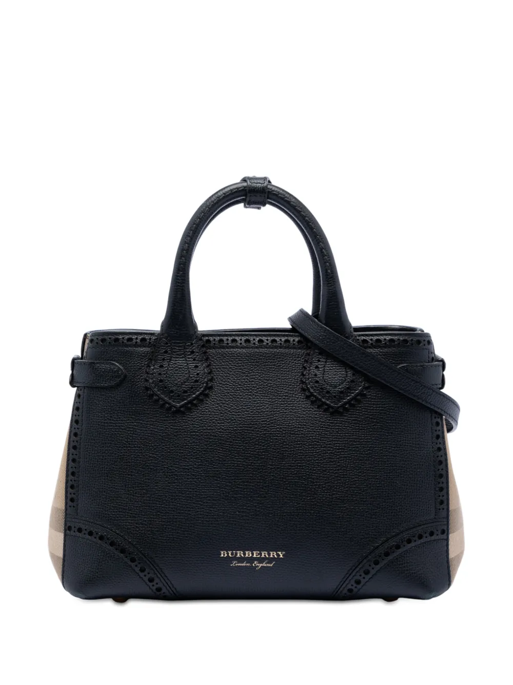 Burberry Pre-Owned 2000-2017 Small Grainy Calfskin Brogues and House Check Banner Bag satchel - Nero