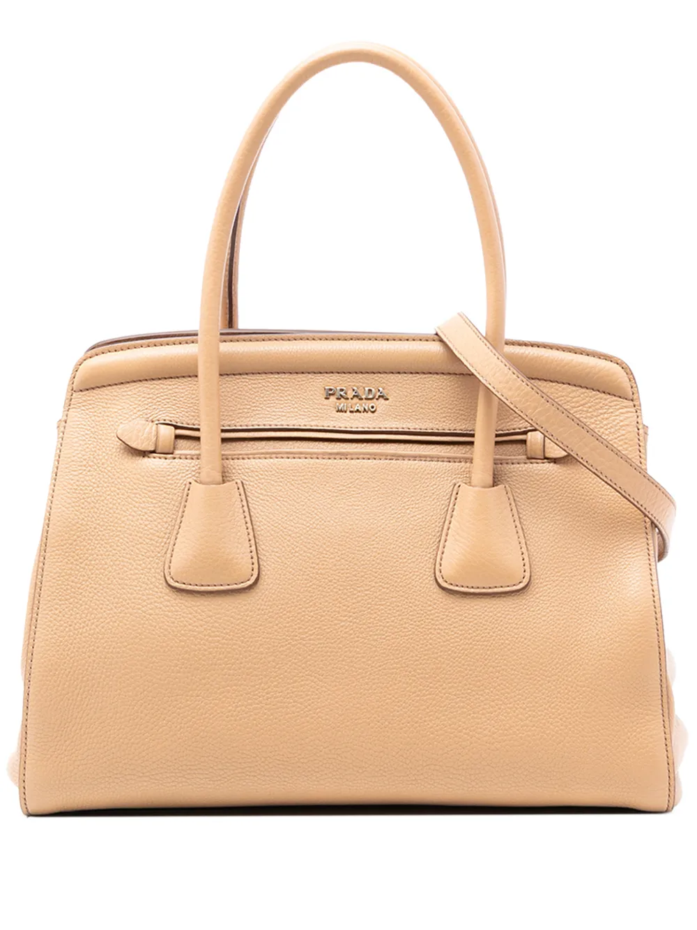 Prada Pre-Owned 2000-2025 Vitello Daino Cuir Frame Convertible Tote satchel - Marrone