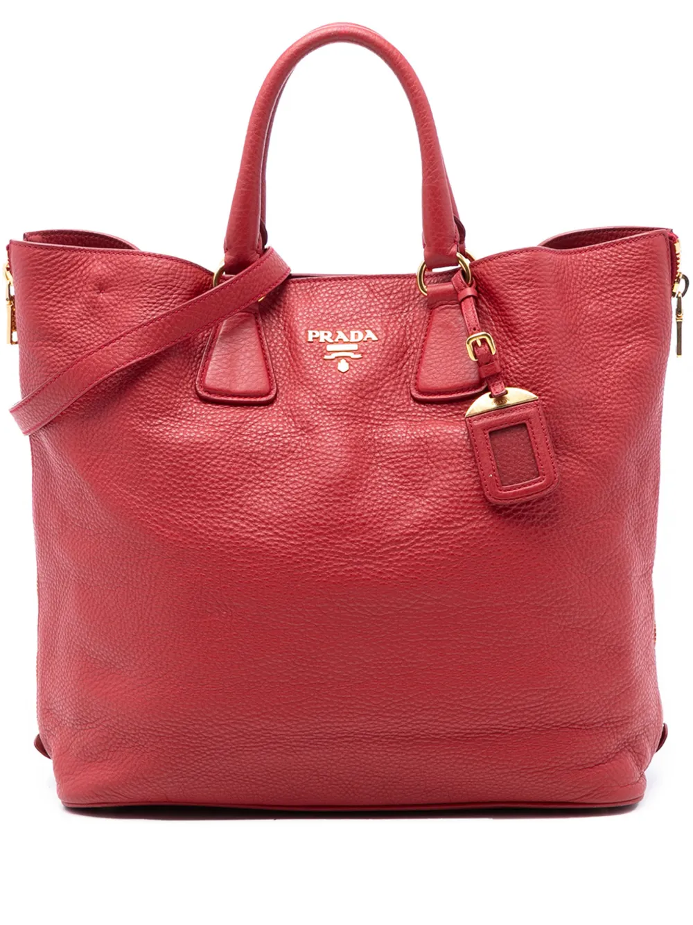 Prada Pre-Owned 2021-2026 Vitello Daino Side Zip Shopper Tote satchel - Red
