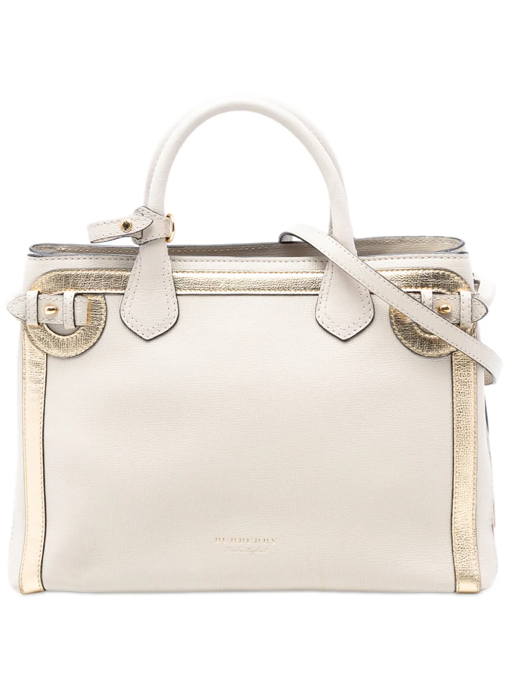 Burberry Pre-Owned 2000-2017 Medium Bicolor Leather and House Check Banner satchel - Bianco