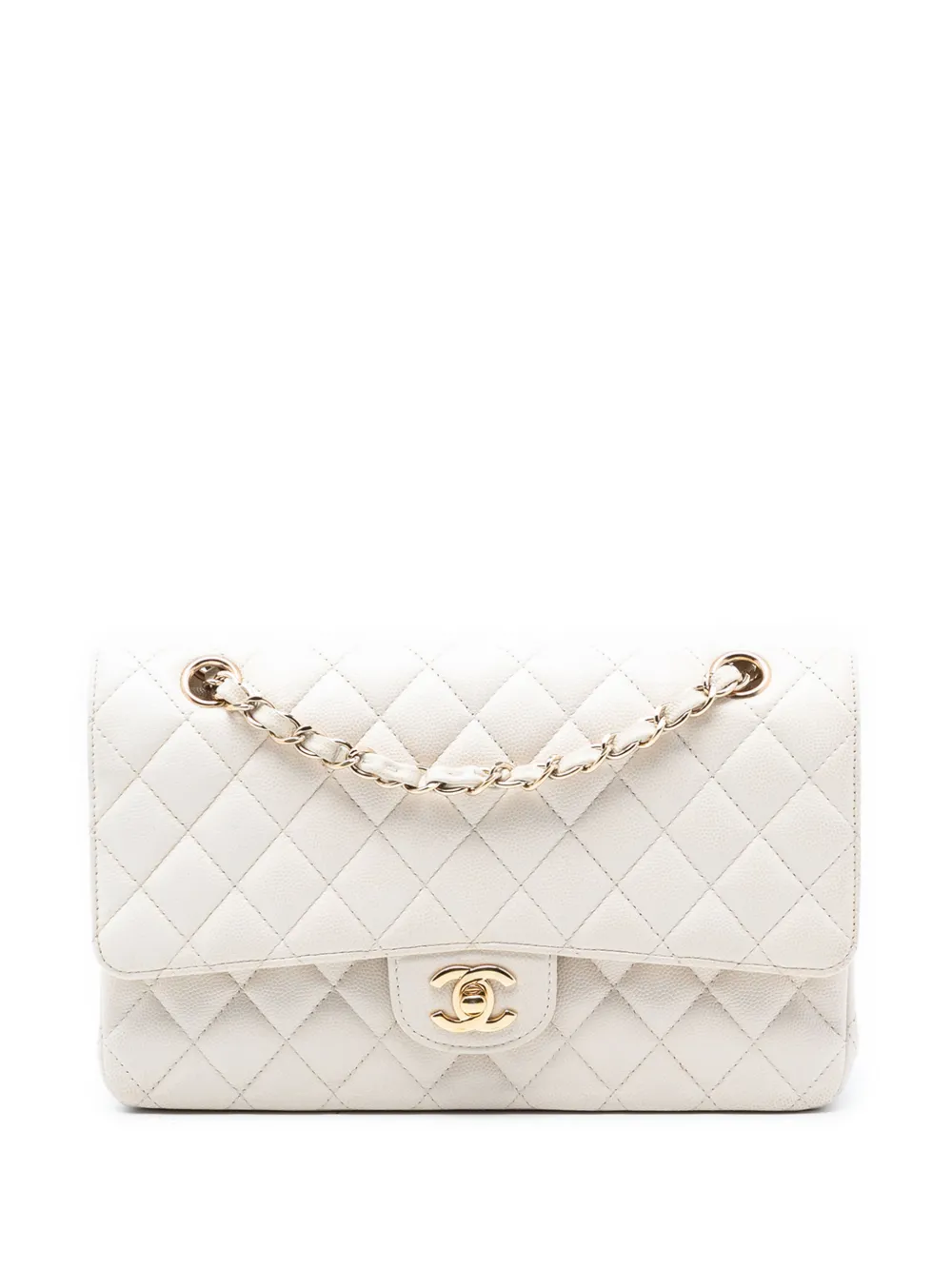 CHANEL Pre-Owned 2016-2017 Medium Classic Caviar Double Flap shoulder bag - Bianco