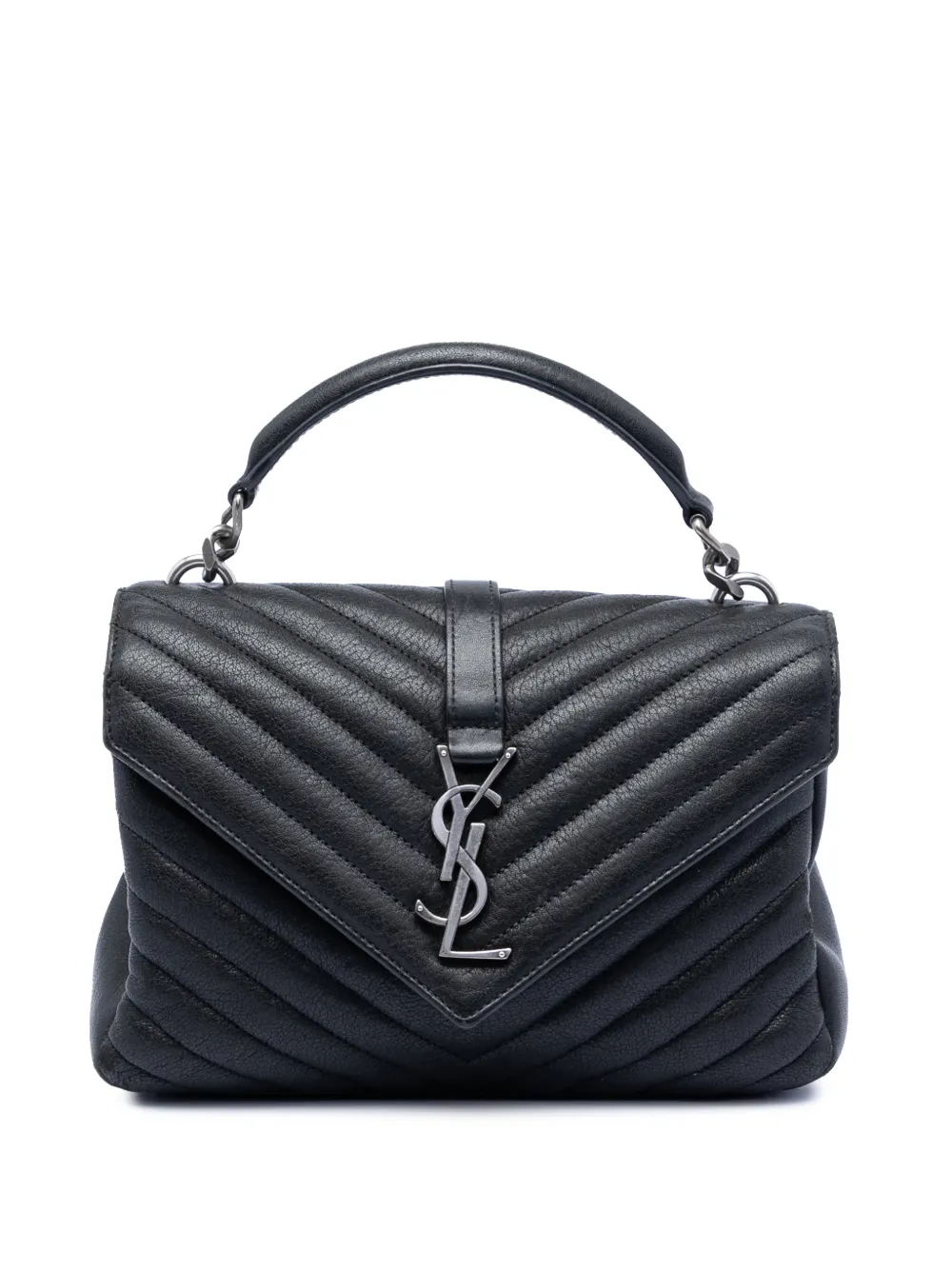 Saint Laurent Pre-Owned 2020 Medium Chevron Sheepskin Monogram College satchel - Nero