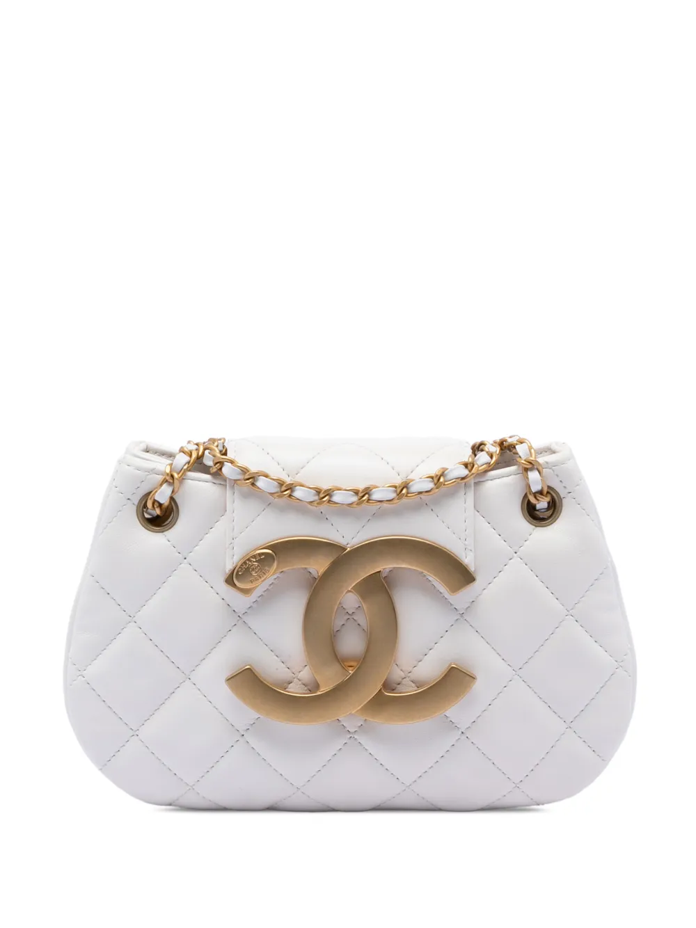 CHANEL Pre-Owned 2021-2026 Small Quilted Lambskin Giant CC Chain Compartment Messenger Bag crossbody bag - Bianco
