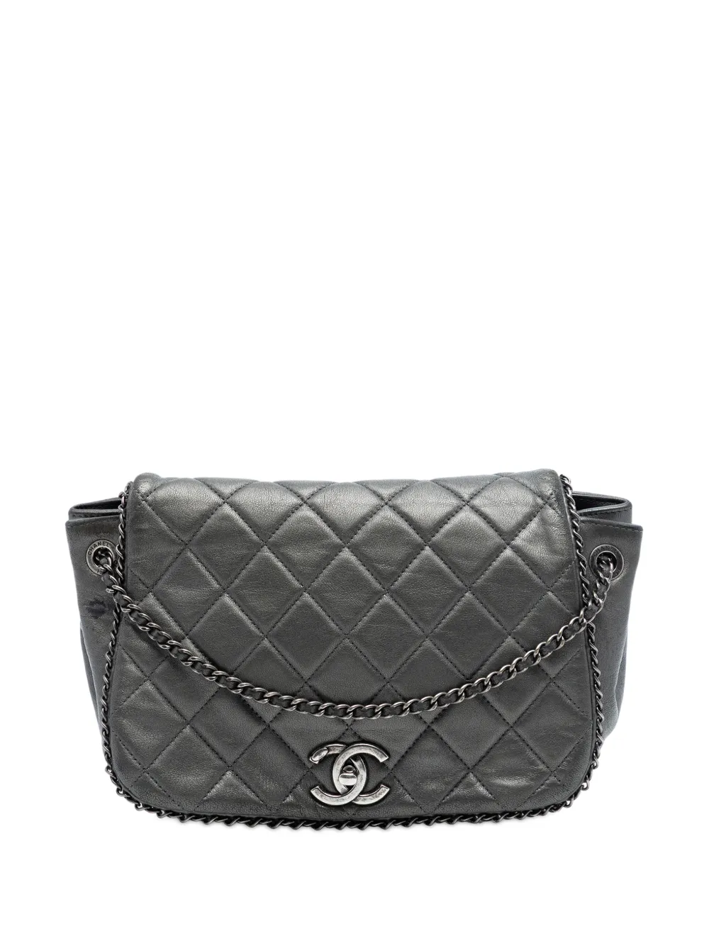 CHANEL Pre-Owned 2015-2016 Small Quilted Calfskin CC Enchained Accordion Flap crossbody bag - Grigio