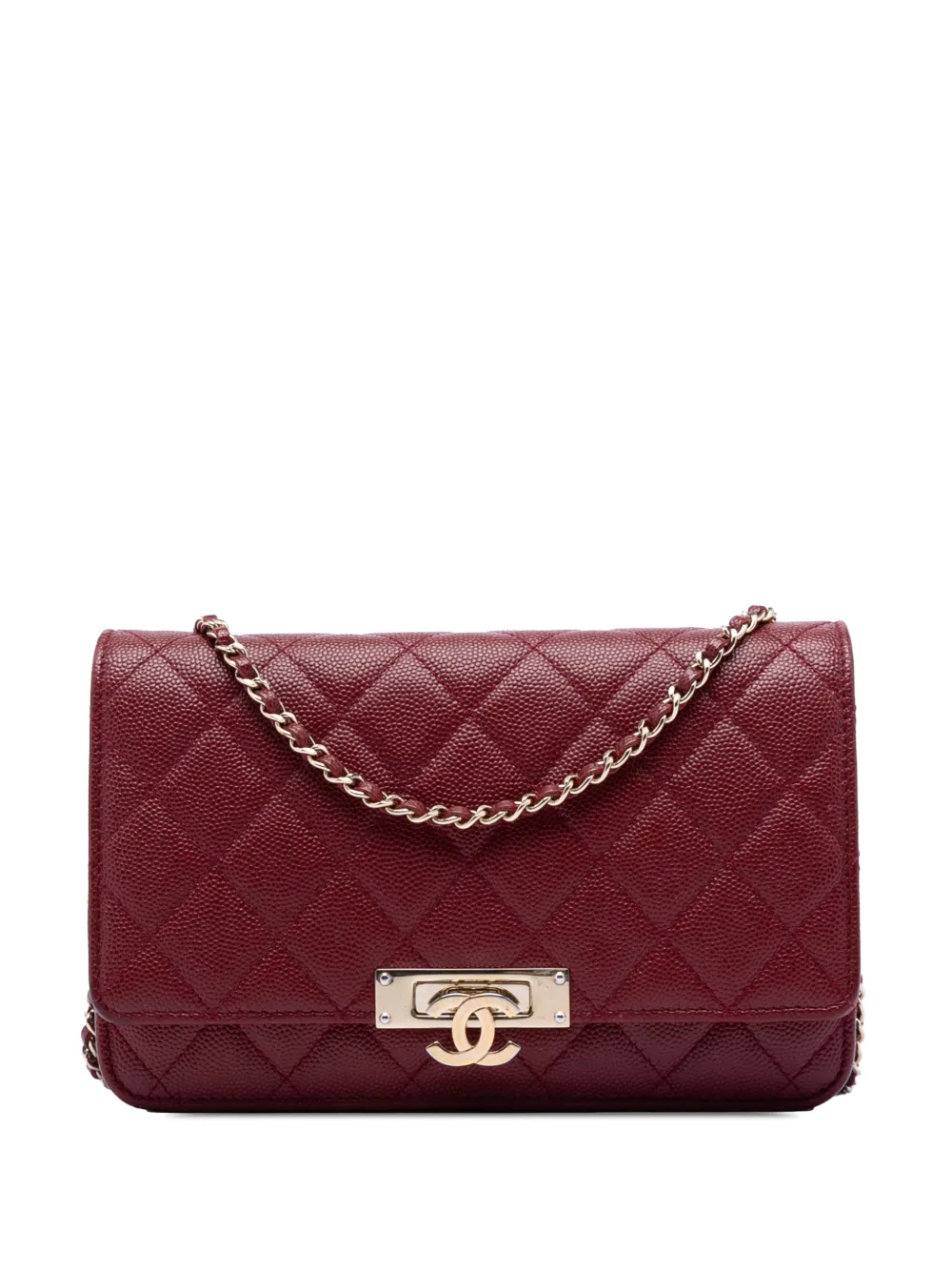 CHANEL Pre-Owned 2017-2018 Quilted Caviar Golden Class Wallet On Chain crossbody bag - Rosso