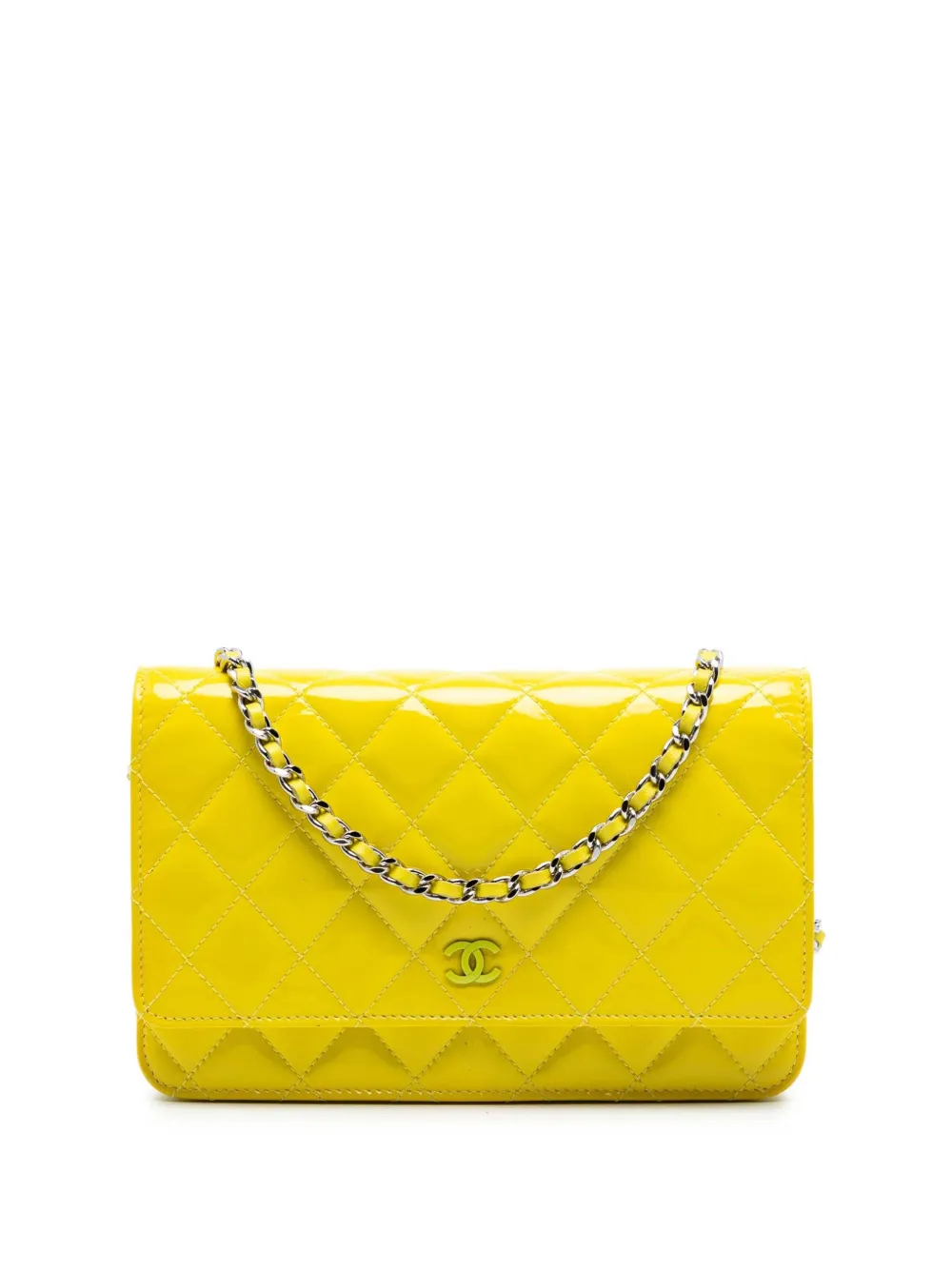 CHANEL Pre-Owned 2012 CC Quilted Patent Wallet On Chain crossbody bag - Giallo
