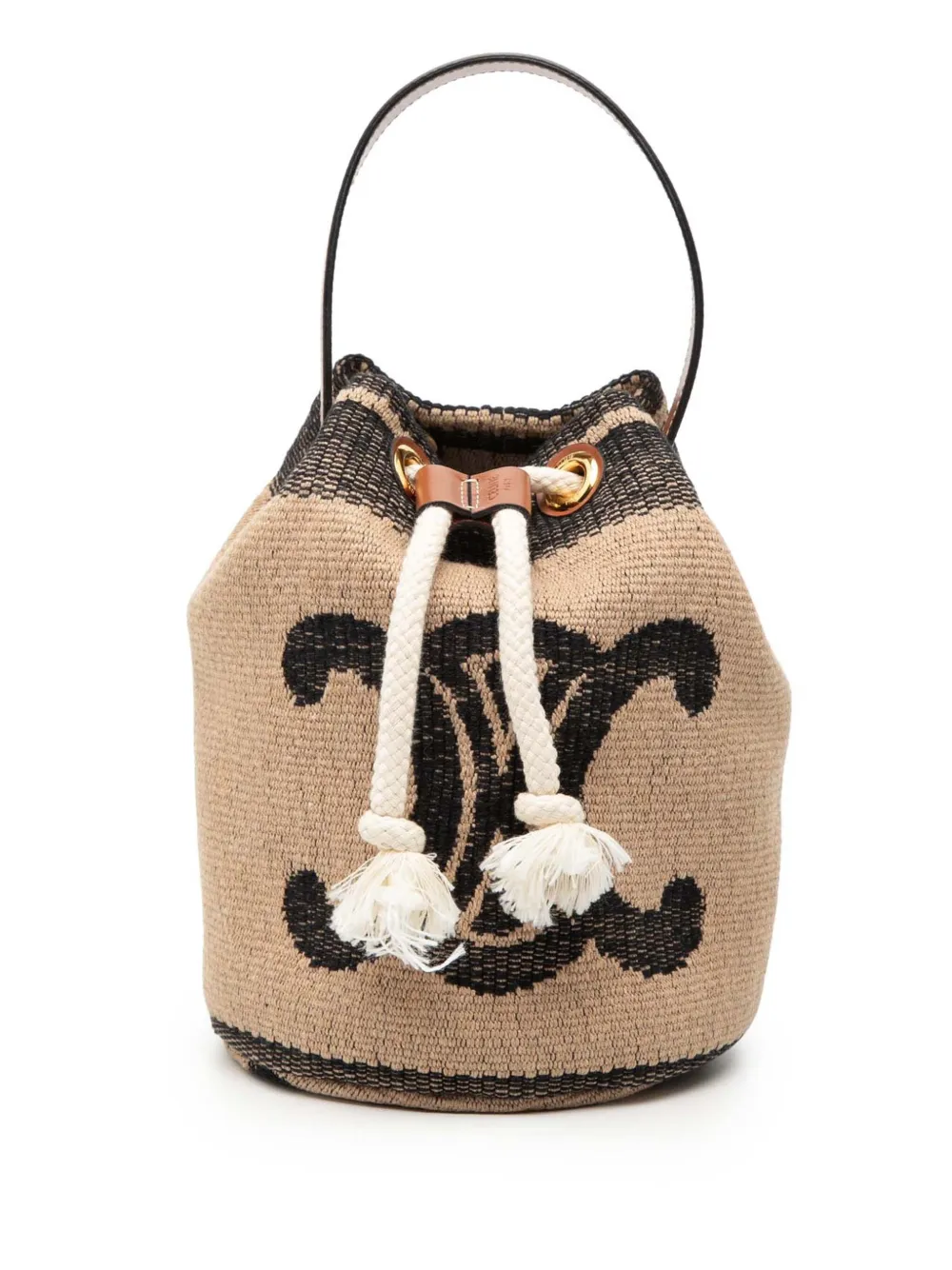 Celine Pre-Owned 2022 Small Triomphe Raffia Drawstring bucket bag - Marrone
