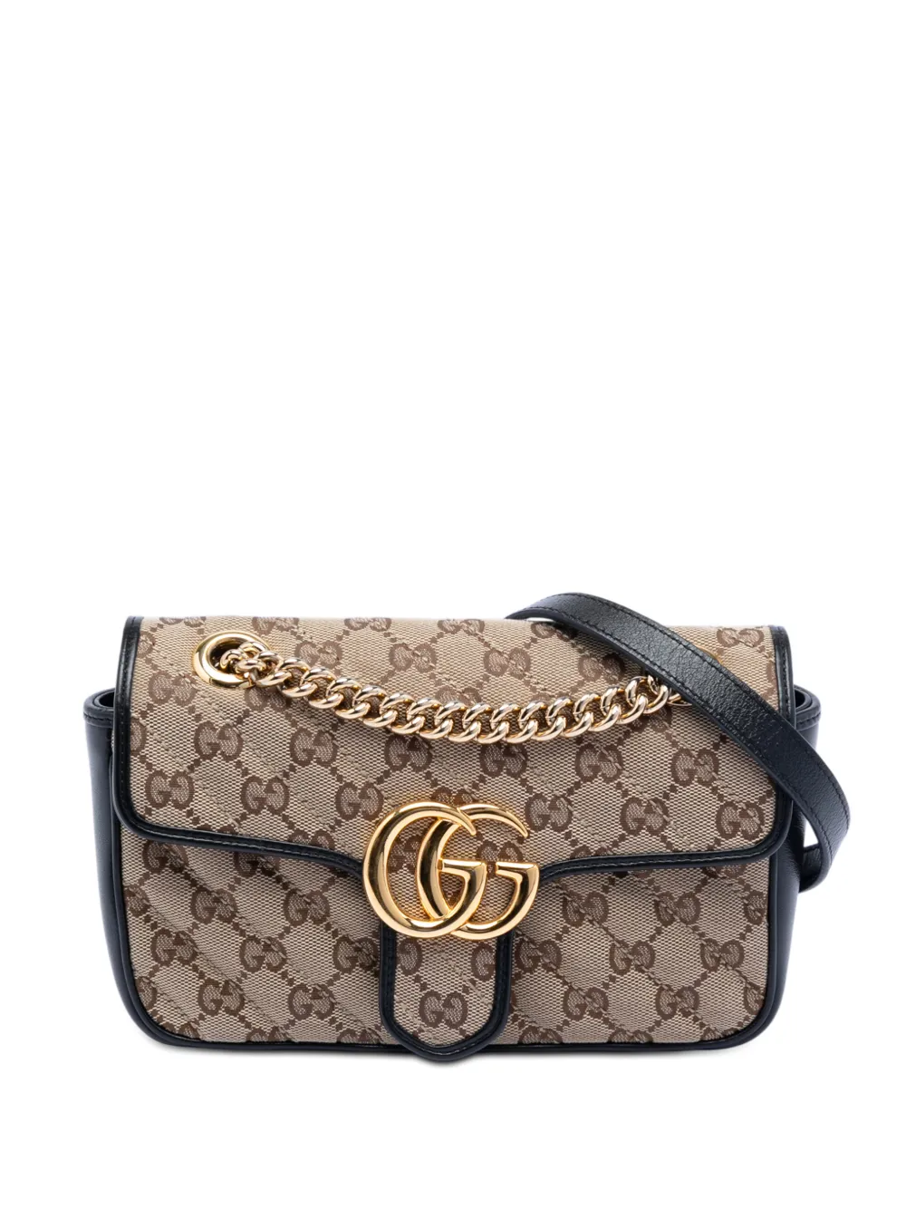 Gucci Pre-Owned 2016-2026 Small GG Marmont Matelasse Diagonal GG Canvas and Leather shoulder bag - Brown