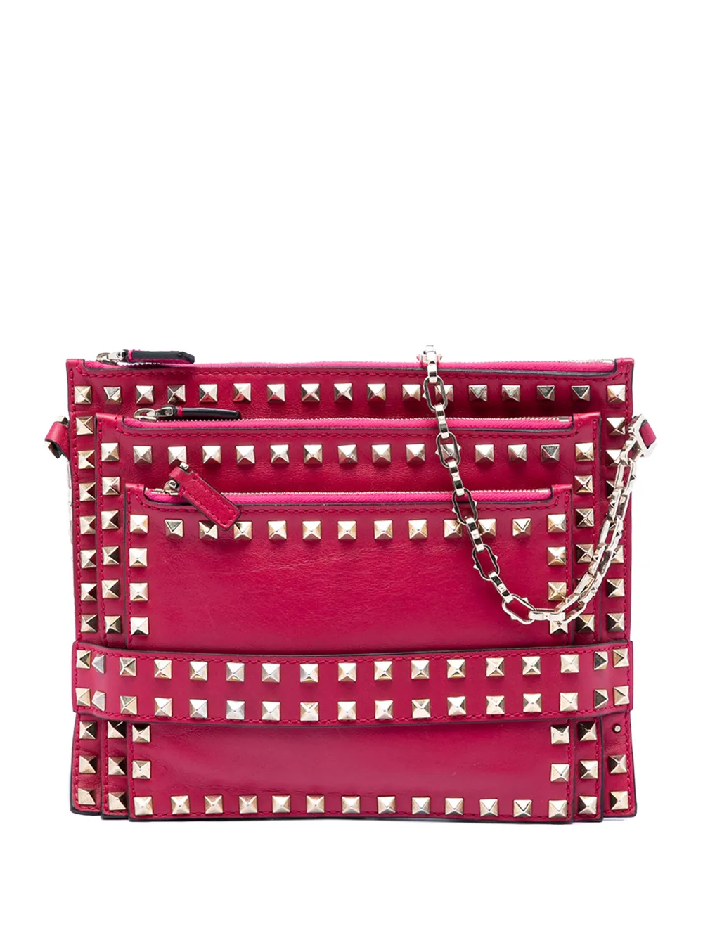 Valentino Garavani Pre-Owned 2000-2017 Leather Rockstud Triple Zip crossbody bag - Rosa