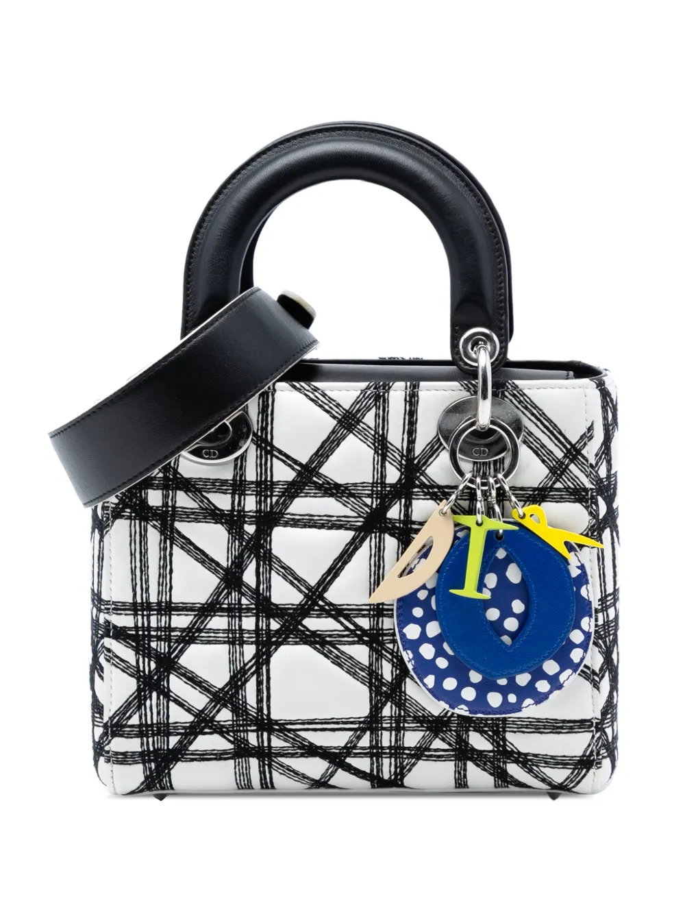 Christian Dior Pre-Owned 2016 Limited Edition Daniel Gordon Art Small Lambskin Cannage Lady Dior satchel - White