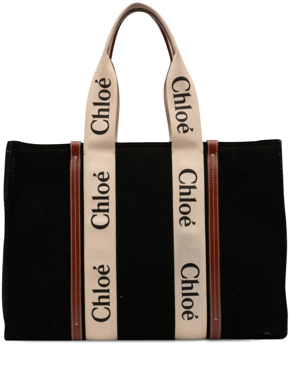 Chloé Pre-Owned 2022 Large Wool Woody tote bag - Nero