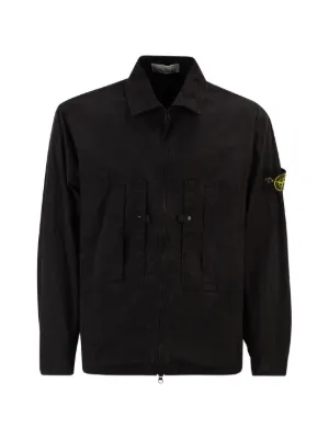 Stone Island logo-patch flap-pocket Zipped Overshirt | Black