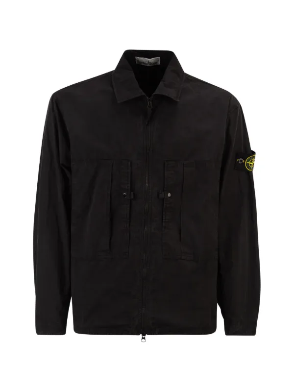 Stone Island 1200005 Mercerised Organic Cotton Ripstop Overshirt in Black
