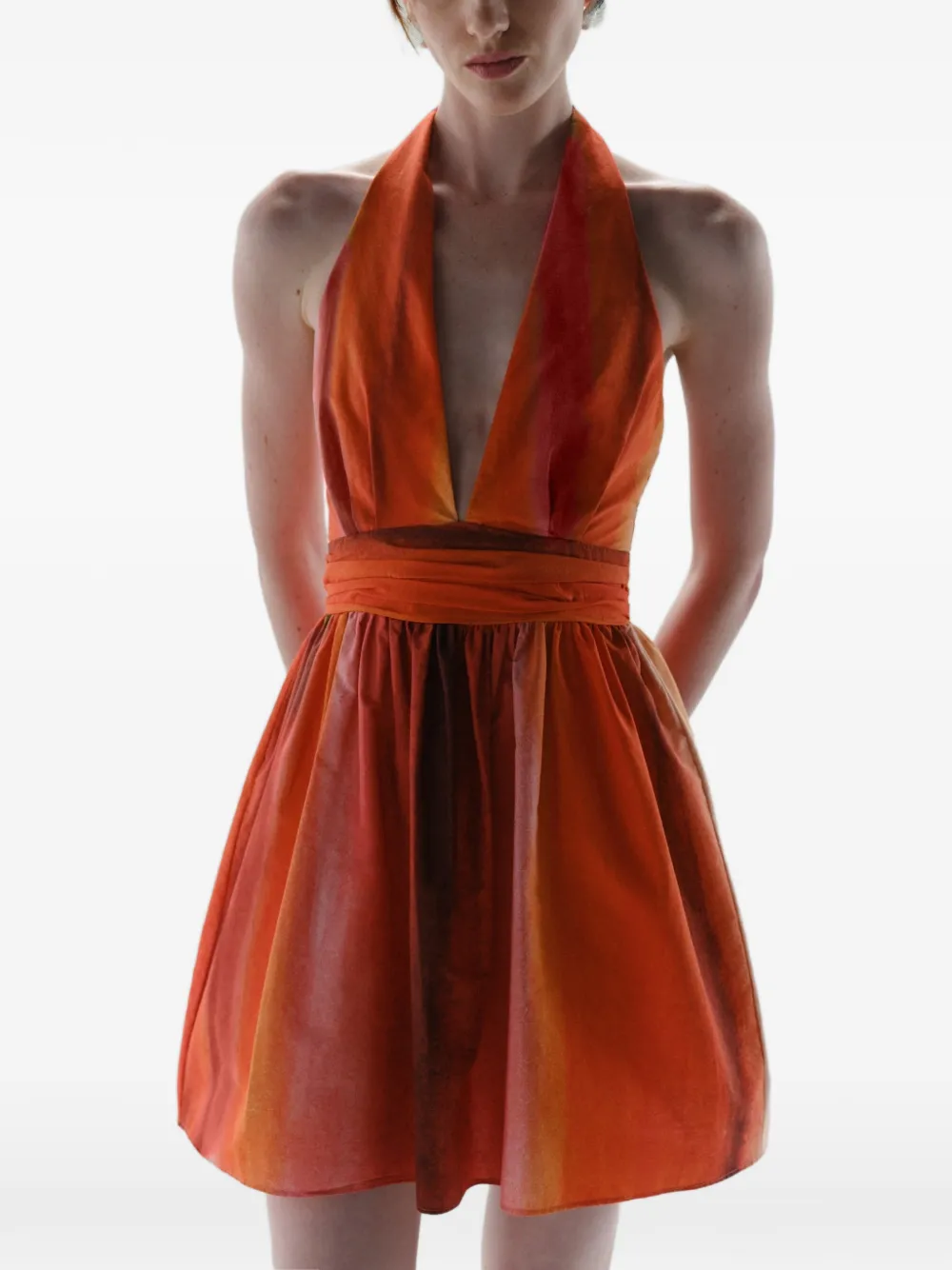 Baobab Agustina mini-jurk met ruches en V-hals Oranje