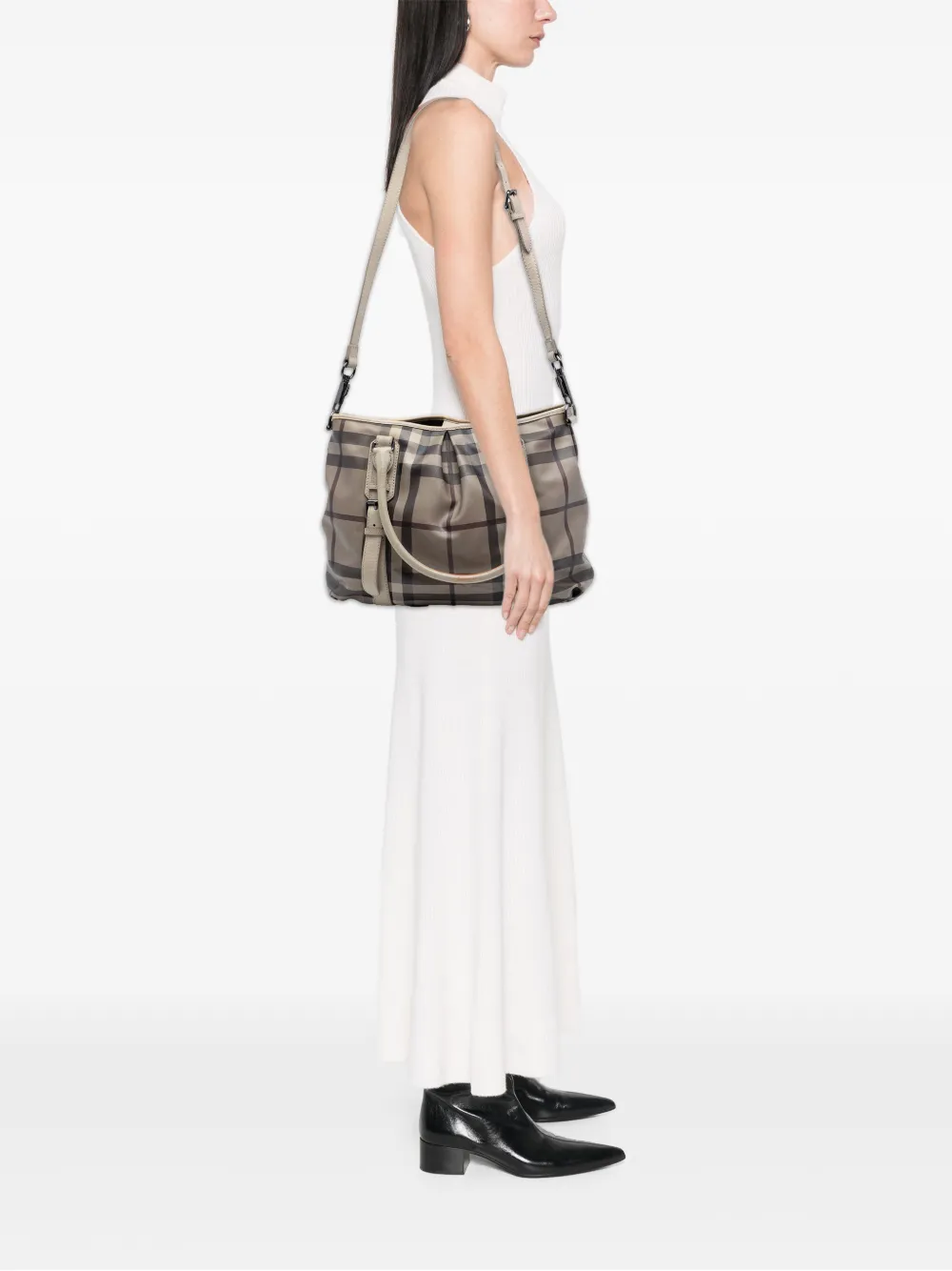  Burberry Pre-owned Borsa A Tracolla Northfield In Tela Cerata Con Motivo Smoke Check 2000-2017 - Grigio 