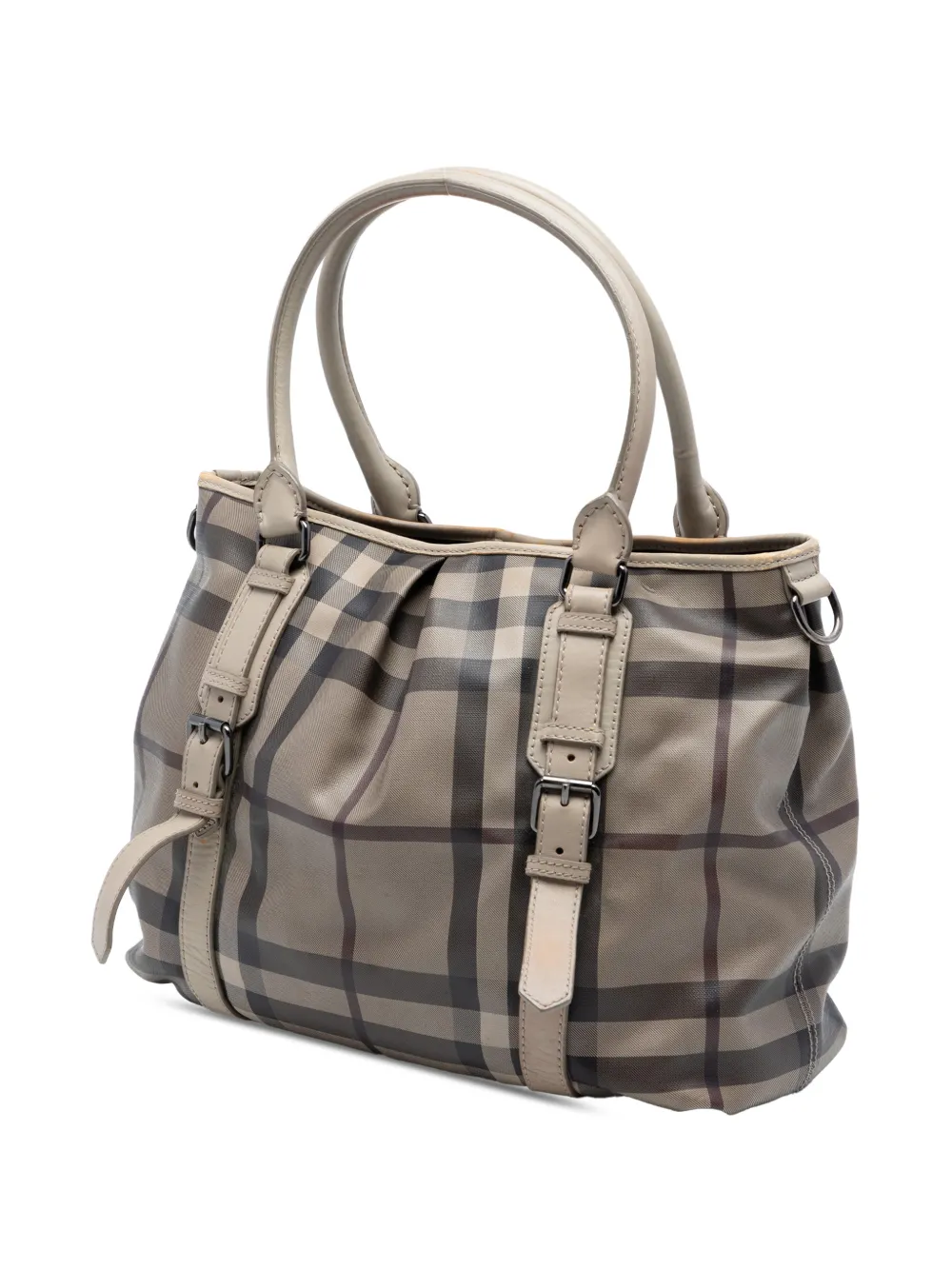  Burberry Pre-owned Borsa A Tracolla Northfield In Tela Cerata Con Motivo Smoke Check 2000-2017 - Grigio 