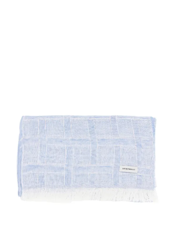 Emporio Armani Checked Fringed Scarf in Blue