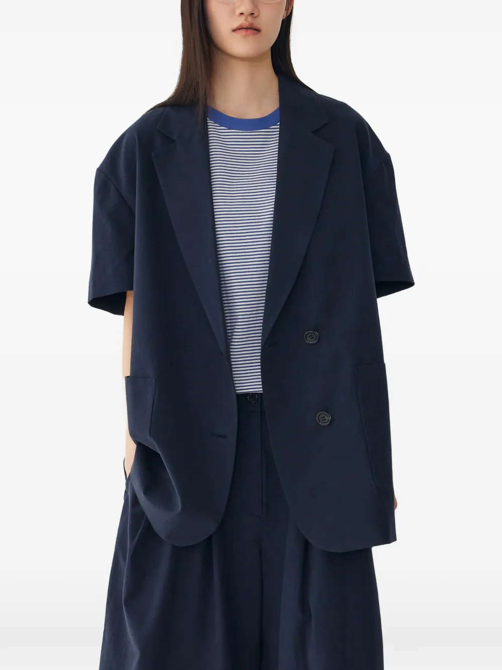 TOMBOY Oversized jack met dubbele rij knopen en korte mouwen Blauw