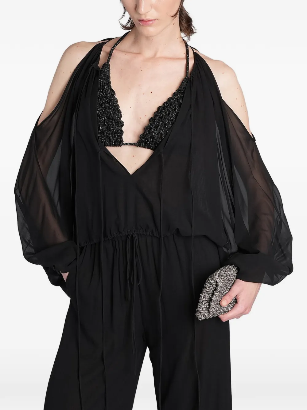 Hibourama Diamond top verfraaid met kristallen Zwart