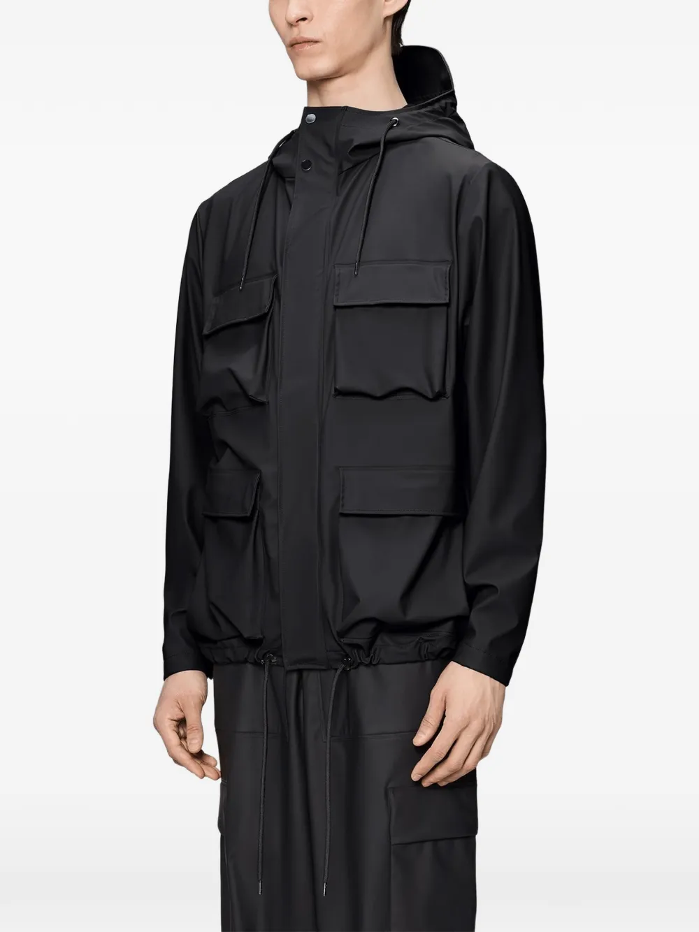  Rains Pocket Hooded Jacket - Black 