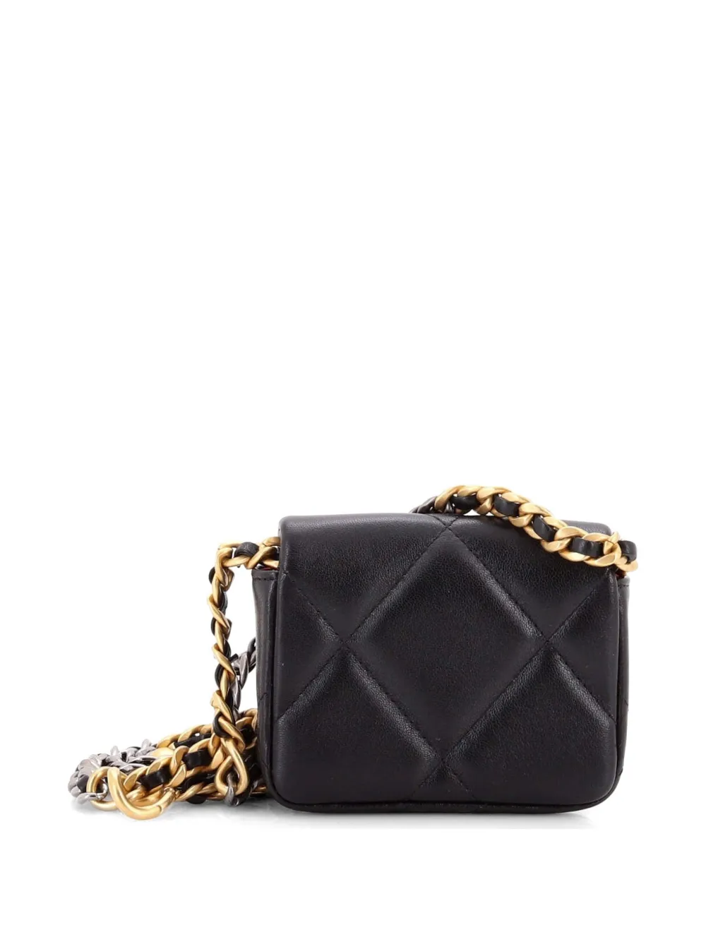  Chanel Pre-owned 19 Convertible Flap Coin Purse With Chain Quilted Lambskin Belt Bag - Black 