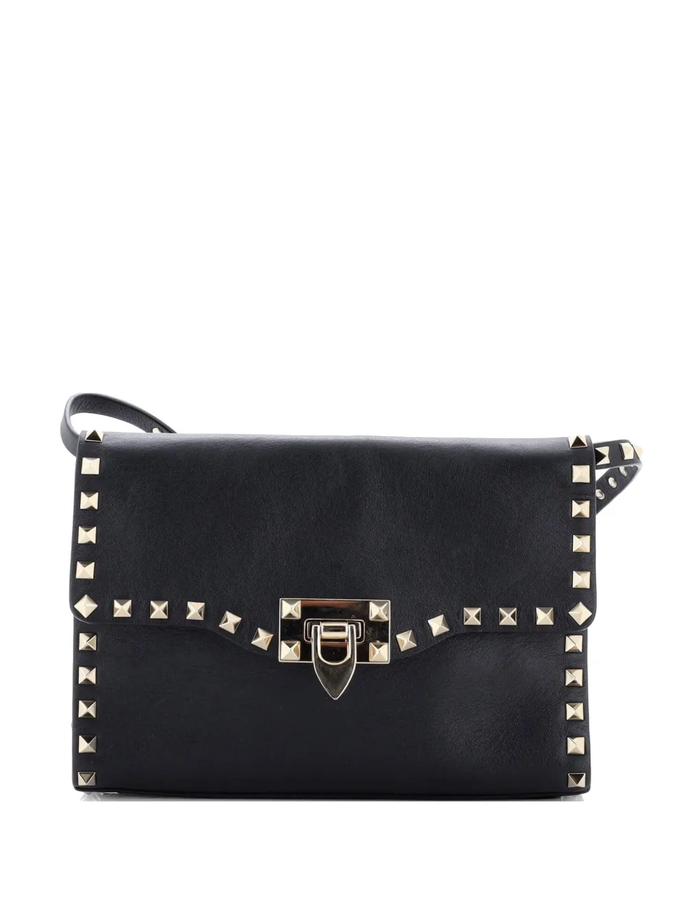 Valentino Garavani Pre-Owned Rockstud Flip Lock Flap Bag Leather Medium crossbody bag - Nero
