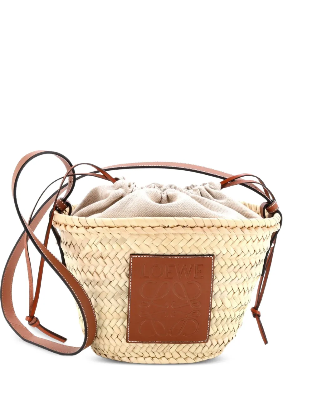 Loewe Pre-Owned Drawstring Bucket Raffia and Leather crossbody bag - Marrone