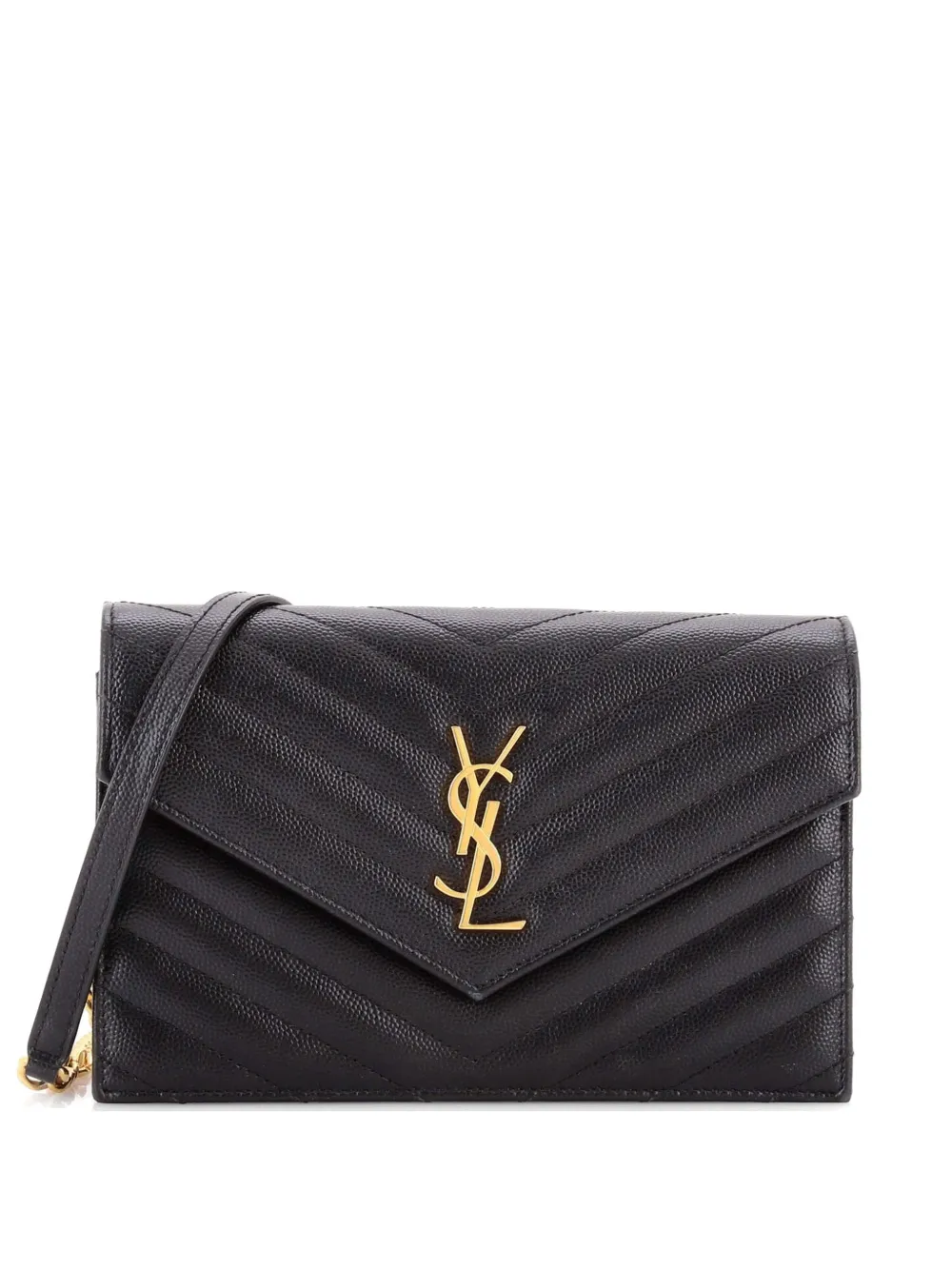 생로랑 Pre-Owned 클래식 모노그램 체인 지갑 마틀라세 셰브런 레더 스몰 크로스 백 7EQB8DRDX7D4H825