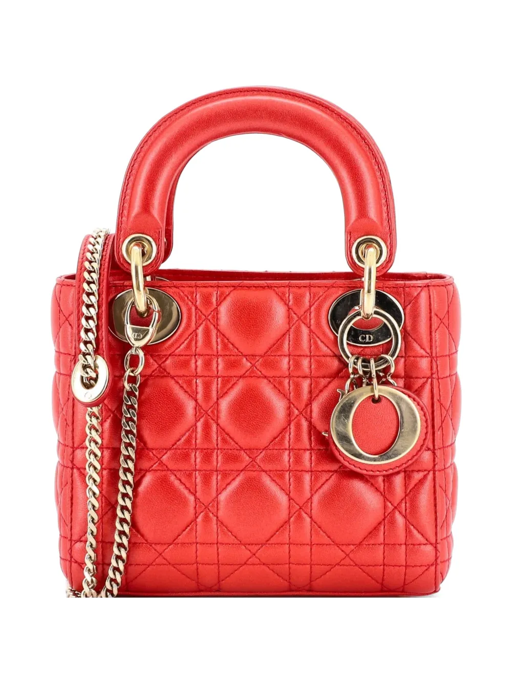 Christian Dior Pre-Owned Lady Dior Chain Bag Cannage Quilt Iridescent Leather Mini satchel - Rosso