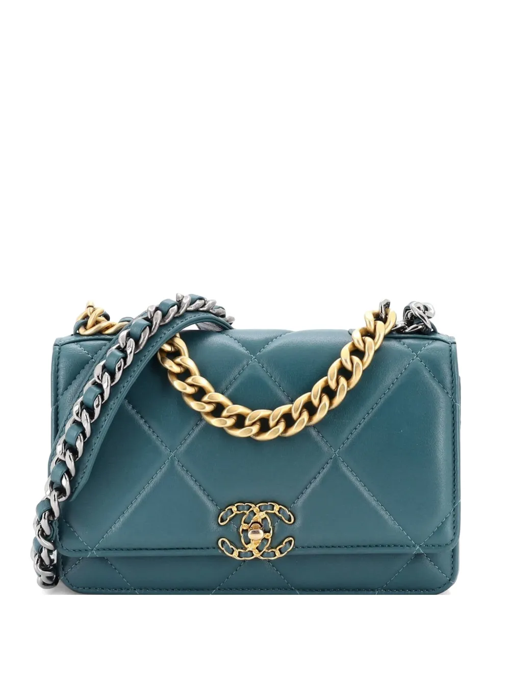 CHANEL Pre-Owned 19 Wallet on Chain Quilted Goatskin crossbody bag - Verde