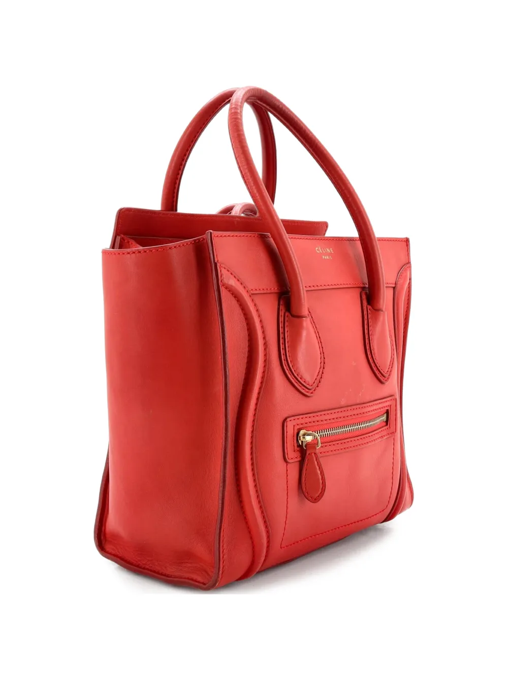 Celine Pre-owned Luggage Bag Smooth Leather Micro Tote Bag in Red, view 3
