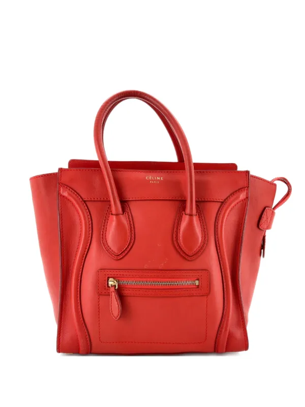 Celine Pre-owned Luggage Bag Smooth Leather Micro Tote Bag in Red