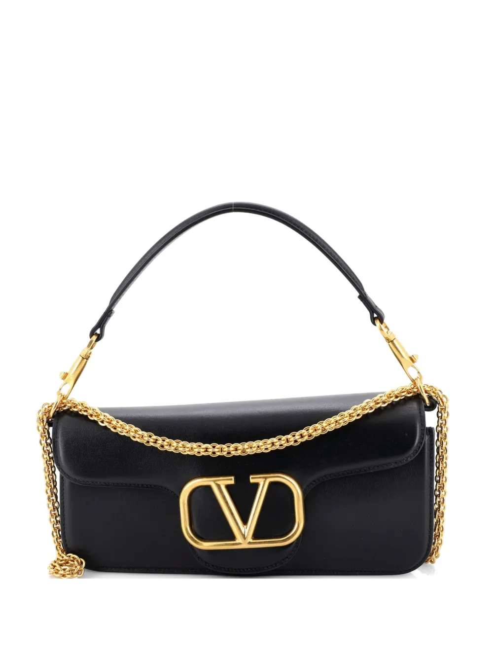 Valentino Garavani Pre-Owned VLogo Loco Flap Shoulder Bag Leather Medium clutch bag - Nero