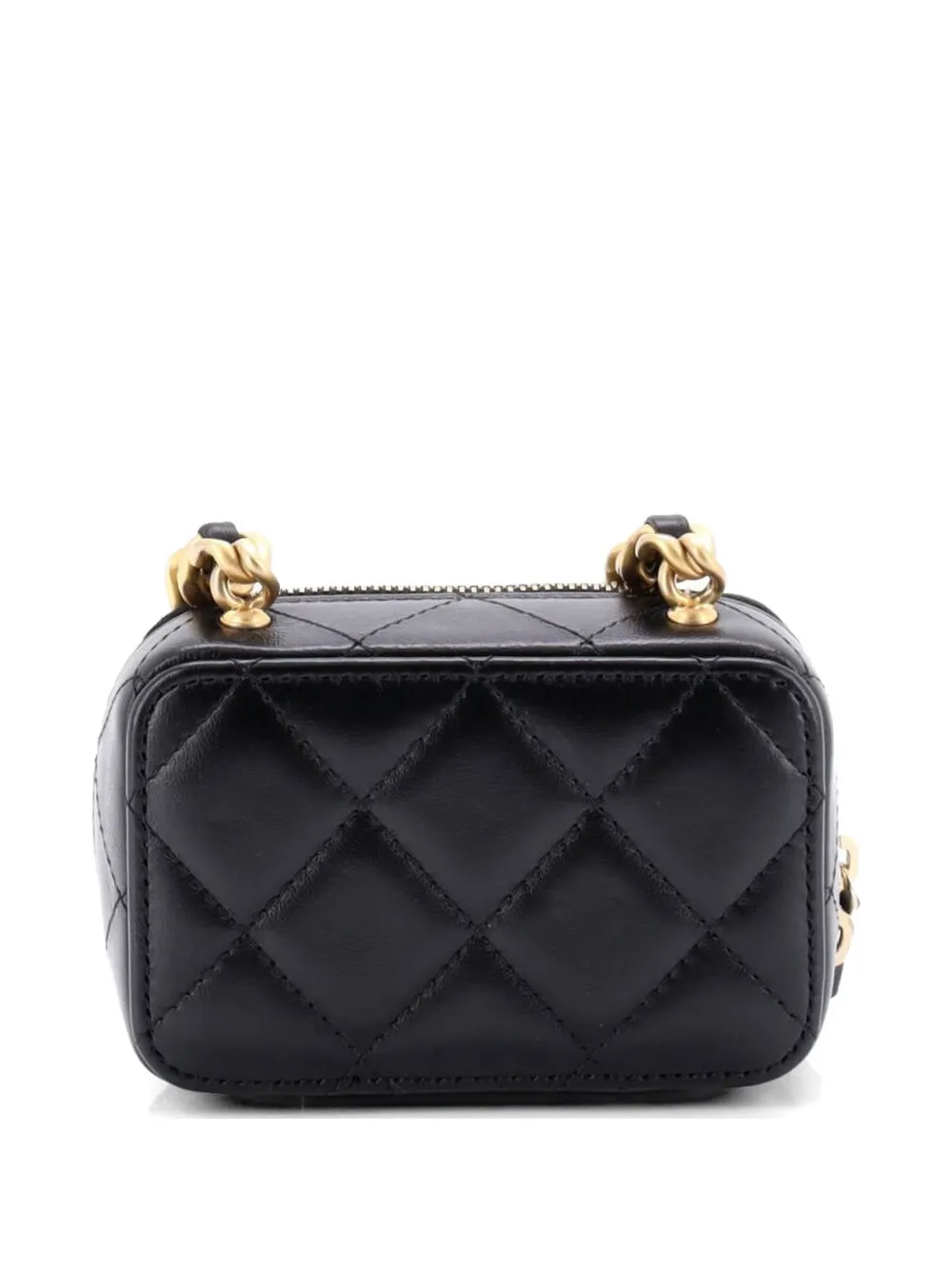  Chanel Pre-owned Lacquered Metal Cc Zip Around Card Holder On Chain Quilted Lambskin Clutch Bag - Black 