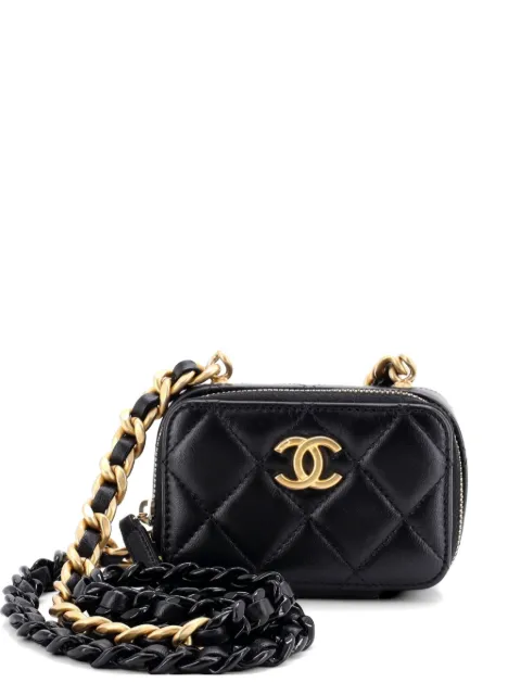 CHANEL Pre-Owned bolsa de mano Card Holder on Chain de piel de cordero capitonada de metal lacado con logo CC y cierre alrededor