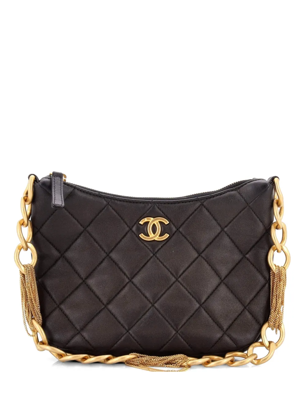 CHANEL Pre-Owned CC Mixed Chain Link Zip Quilted Lambskin hobo bag - Nero