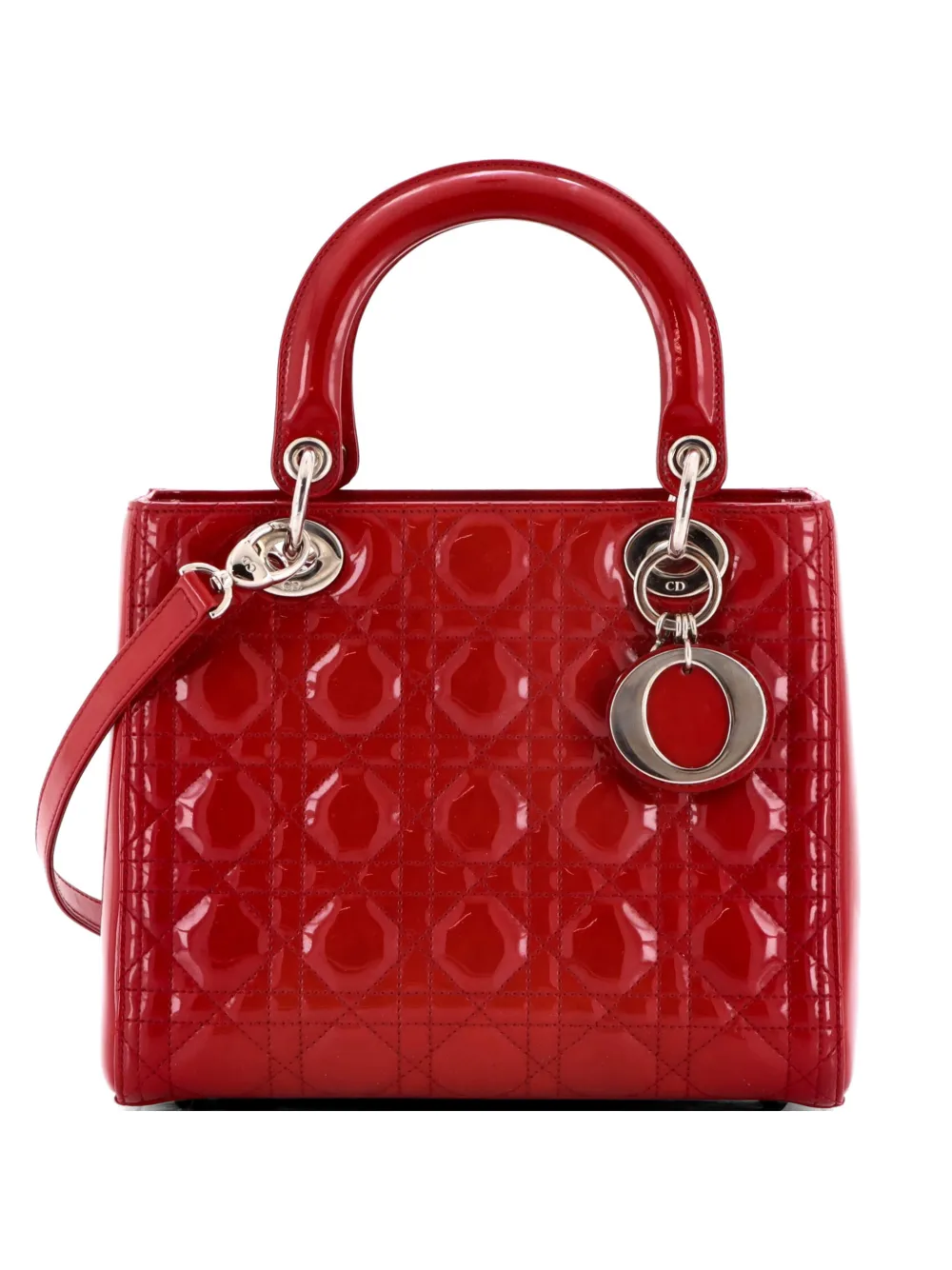 Christian Dior Pre-Owned Lady Dior Bag Cannage Quilt Patent Medium satchel - Rosso