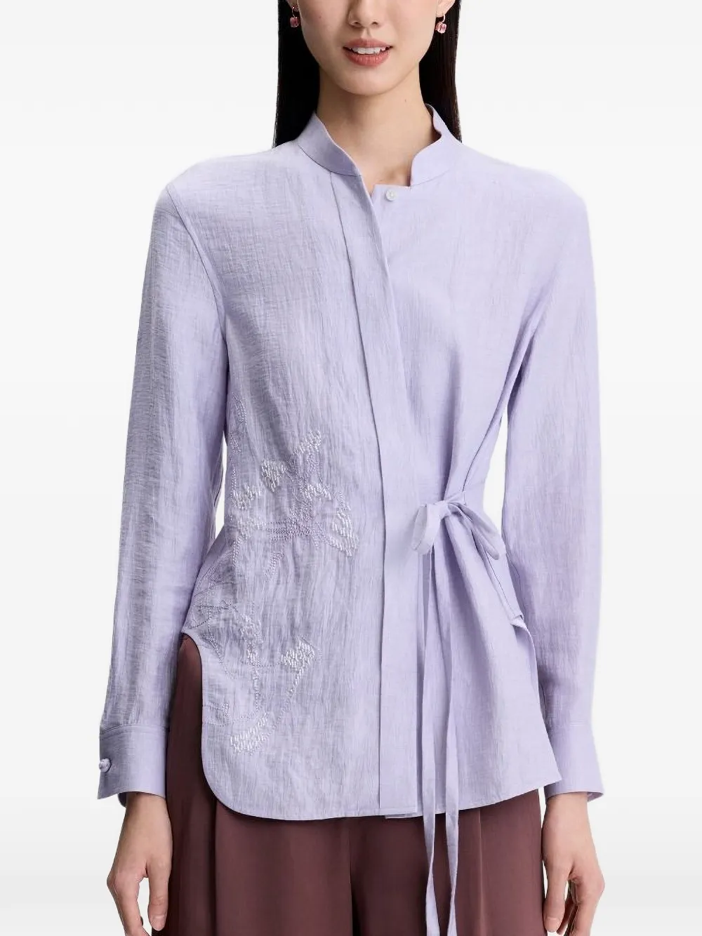 Shanghai Tang blouse met strikdetail Paars