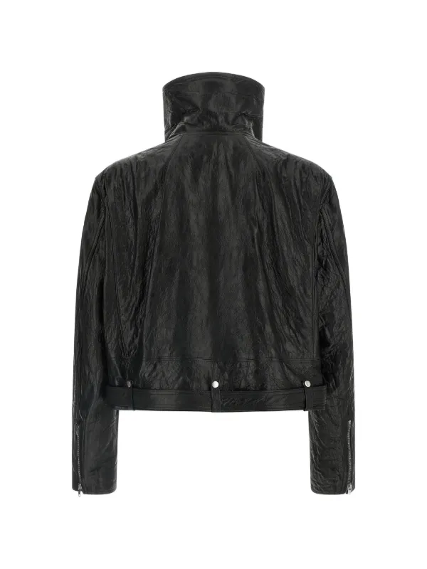 Rick Owens ハイカラーレザージャケット | ブラック | FARFETCH JP