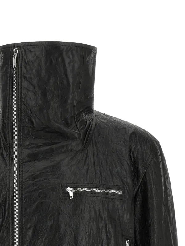 Rick Owens ハイカラーレザージャケット | ブラック | FARFETCH JP
