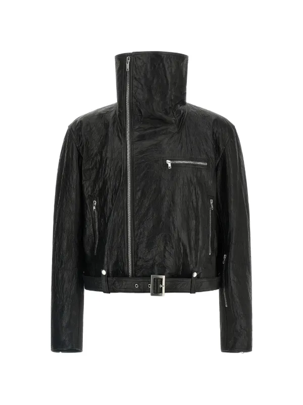 Rick Owens ハイカラーレザージャケット | ブラック | FARFETCH JP
