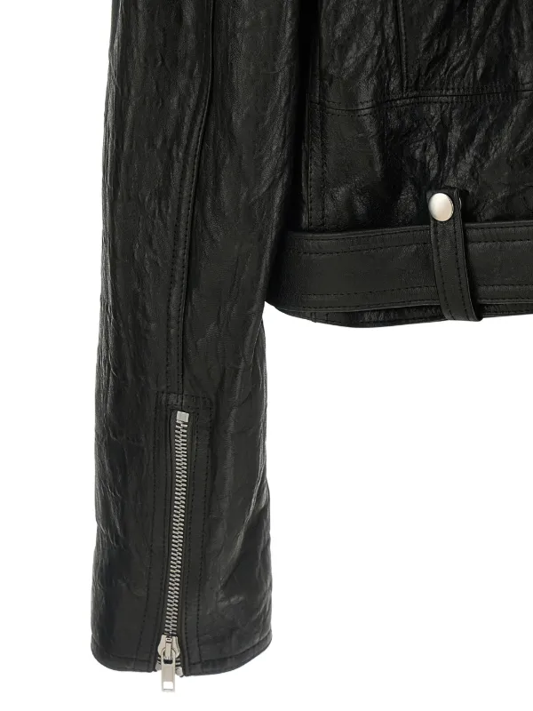 Rick Owens ハイカラーレザージャケット | ブラック | FARFETCH JP