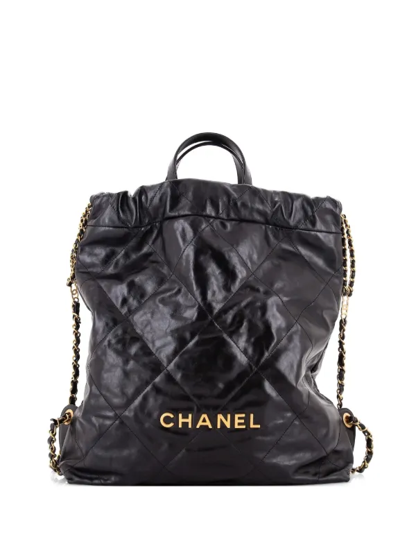 Chanel Pre-owned 22 Chain Quilted Calfskin Medium Backpack in Black