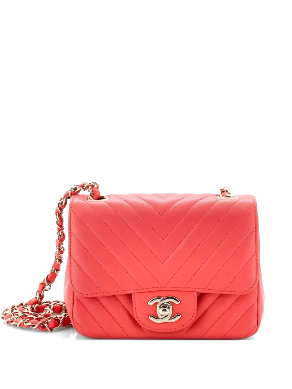 CHANEL Pre-Owned Square Classic Single Flap Bag Chevron Lambskin Mini crossbody bag - Pink