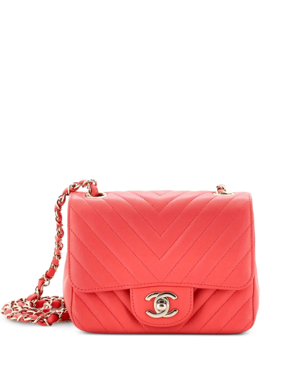 CHANEL Pre-Owned Square Classic Single Flap Bag Chevron Lambskin Mini crossbody bag - Pink