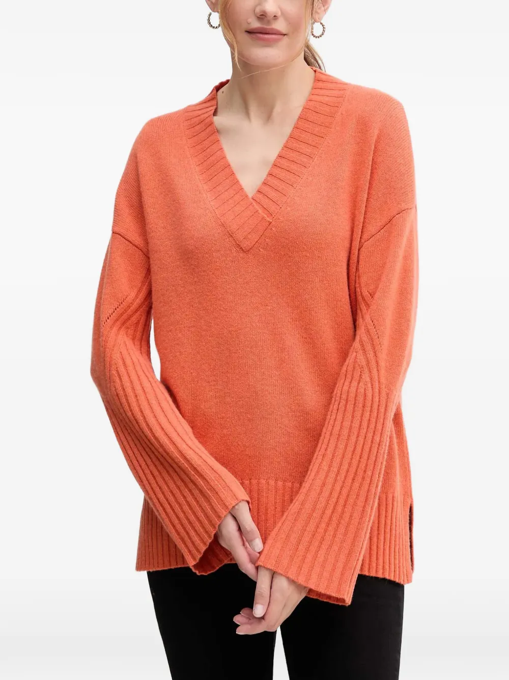 Benetton V-neck ribbed-trim sweater - Orange Benetton V-neck ribbed-trim sweater - Orange