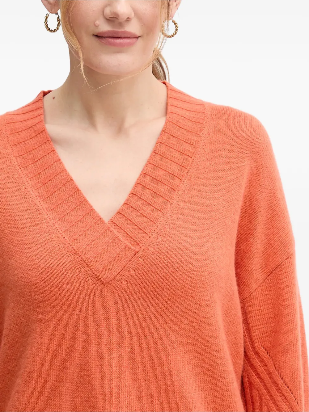 Benetton Trui met V-hals en geribbelde afwerking Oranje